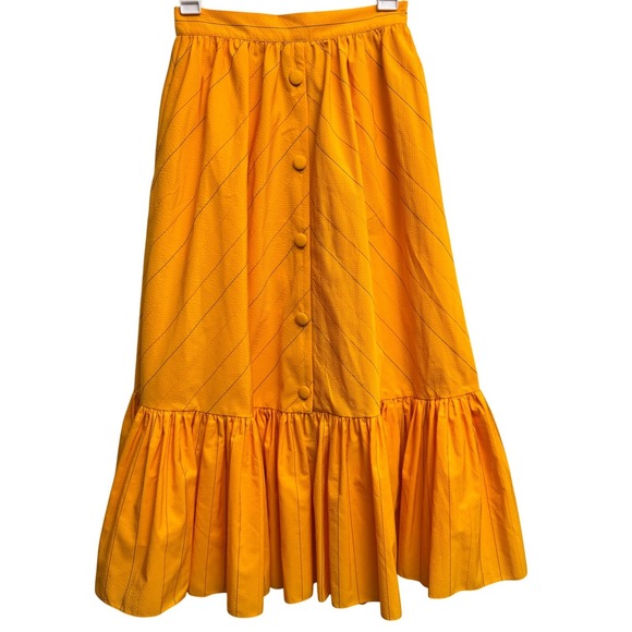 Sachin & Babi Skirt 0 XS Midi Button Front Golden Yellow High Waisted Pinstriped - Picture 2 of 9